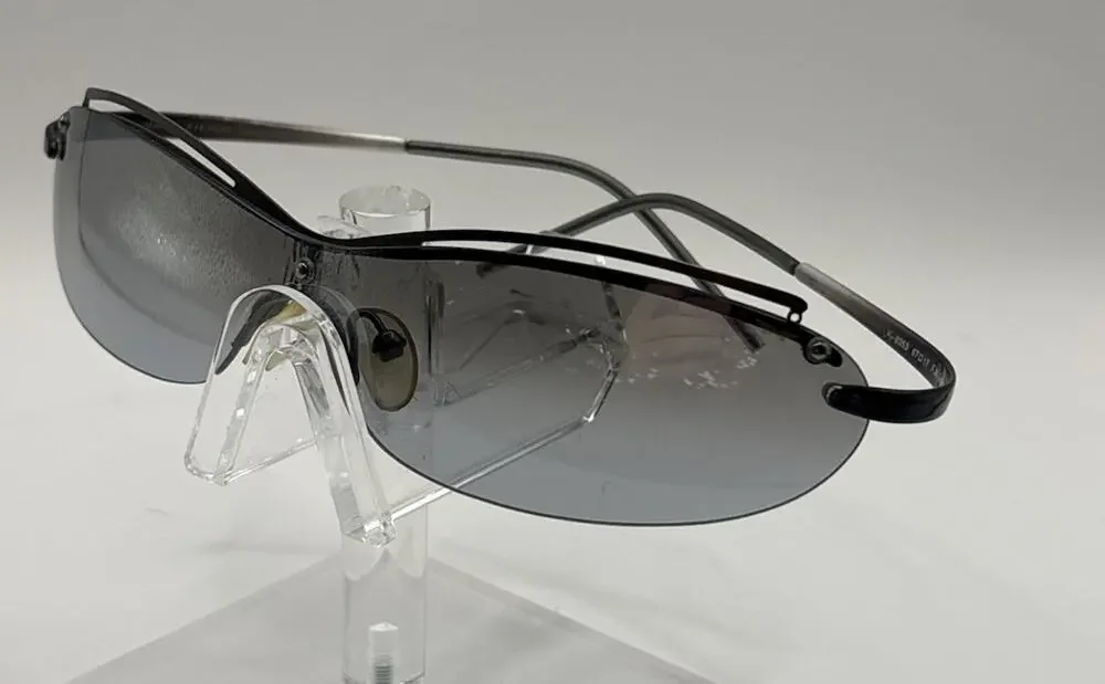 MIH-AGH Eyewear 8353 Rimless Shield Sunglasses Gray Lens Black Gunmetal